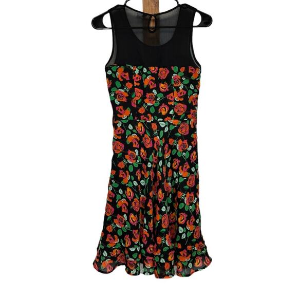 H&M Divided Black & Orange Floral Rose Print Sleeveless Dress Size 4‎ - Picture 4 of 11